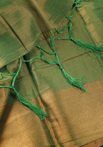 Green Colour Satin Saree With Border & Embroidered Blouse Piece