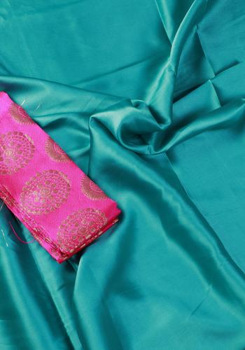 Green Colour Satin Saree With Printed Blouse Piece One