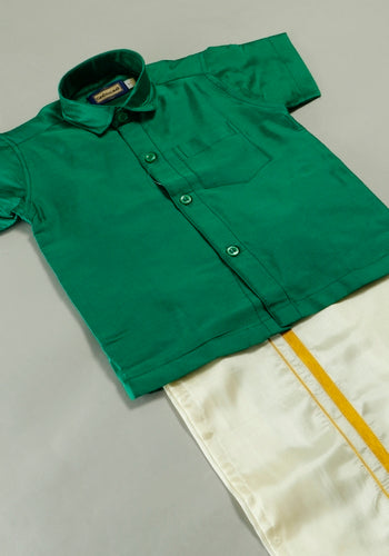 Buy Green Colour Silk Cotton Dhoti & Shirt Set Online