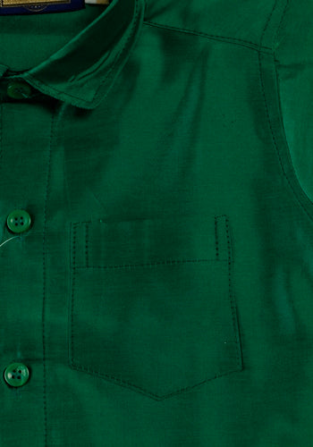 Green Colour Silk Cotton Dhoti & Shirt Set