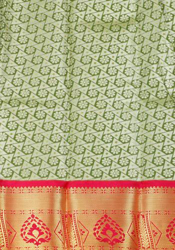 Green Colour Tissue Silk Pattu Pavadai Material one