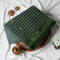 Green Bengal Cotton Saree With Striped Weave Contrast Border And Woven Motifs  Folded Product View