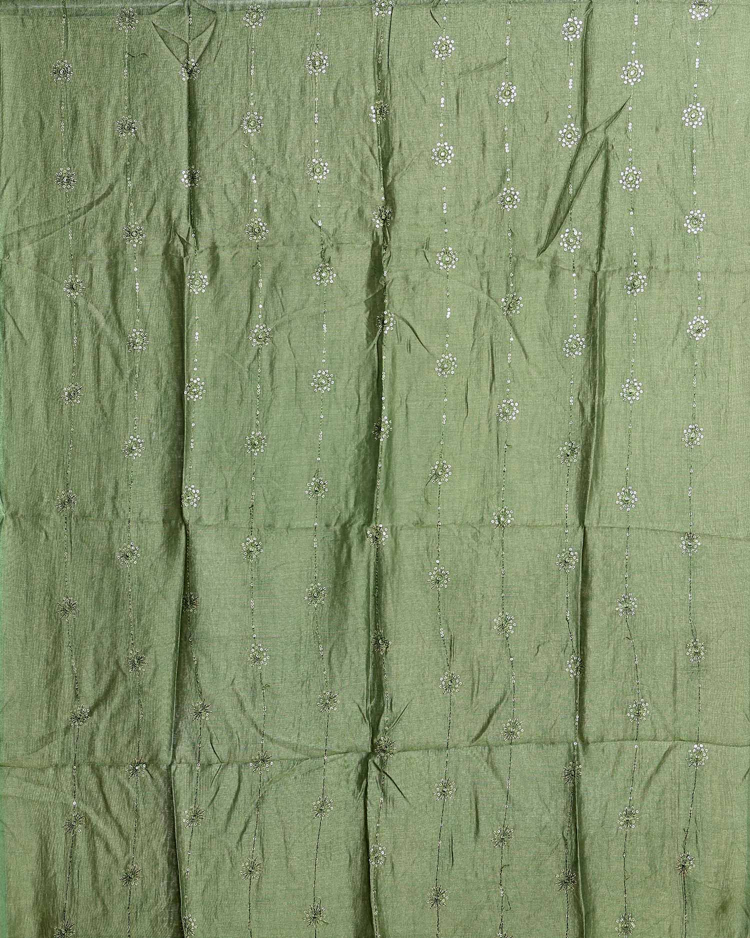 Elegant Embroidered Women’s Dupatta with Delicate Vertical Motif Pattern, Olive Green