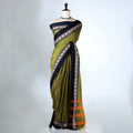 Green Mangalagiri Cotton Saree with Black Border and Pallu - Full View