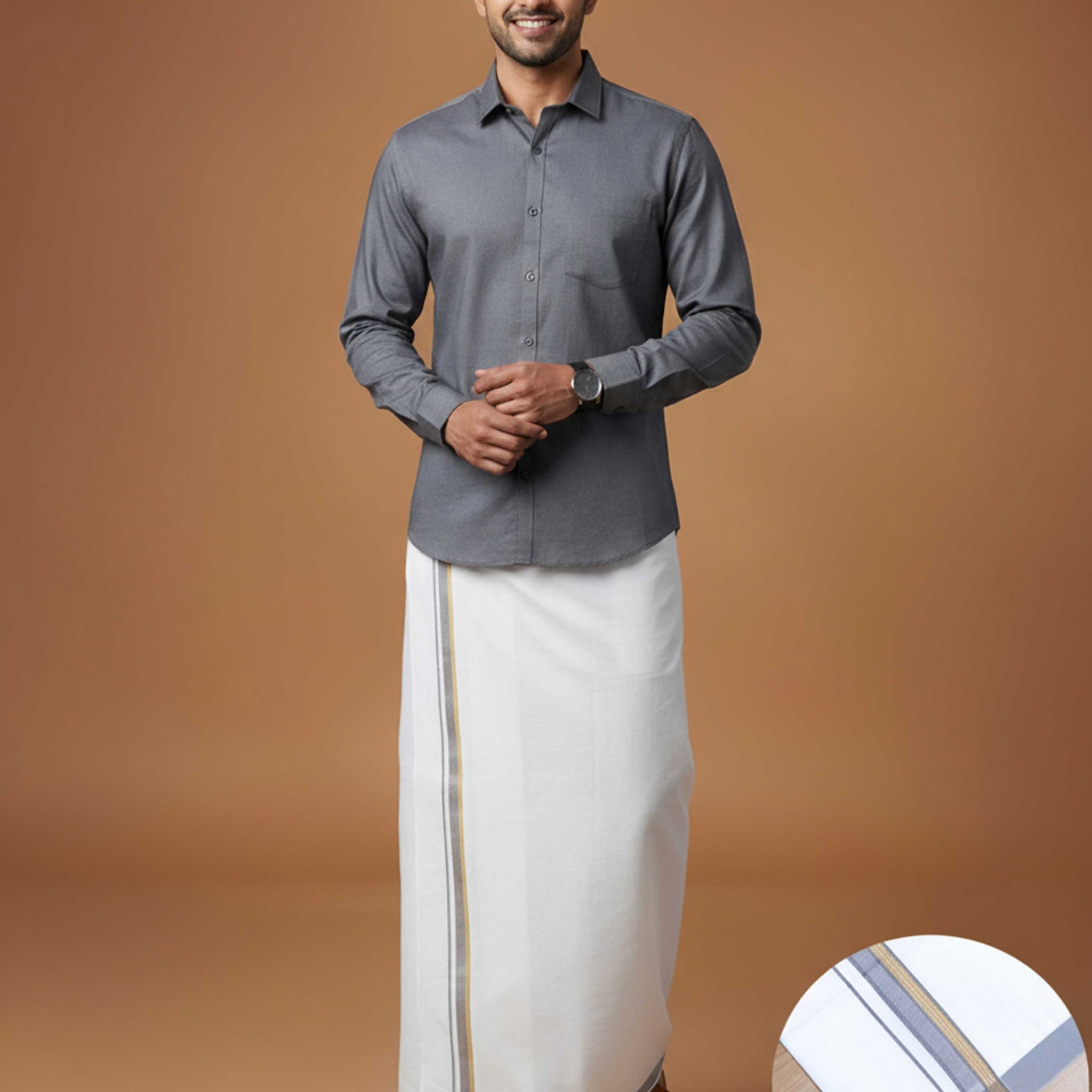 Grey -Shirt Dhoti Set 