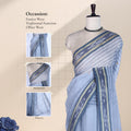 Grey Bengal Cotton Saree Featuring Woven Stripes, Butta Motifs And Contrast Pallu Draped Front View