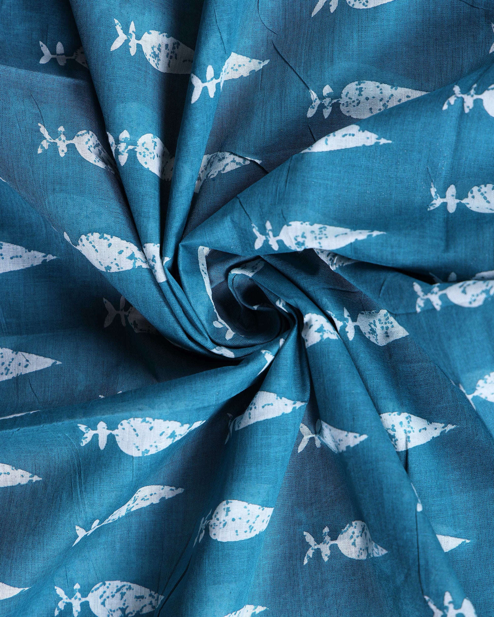Hand-Block Printed Mul Mul Cotton Saree with Traditional Motifs - Blue-Close
