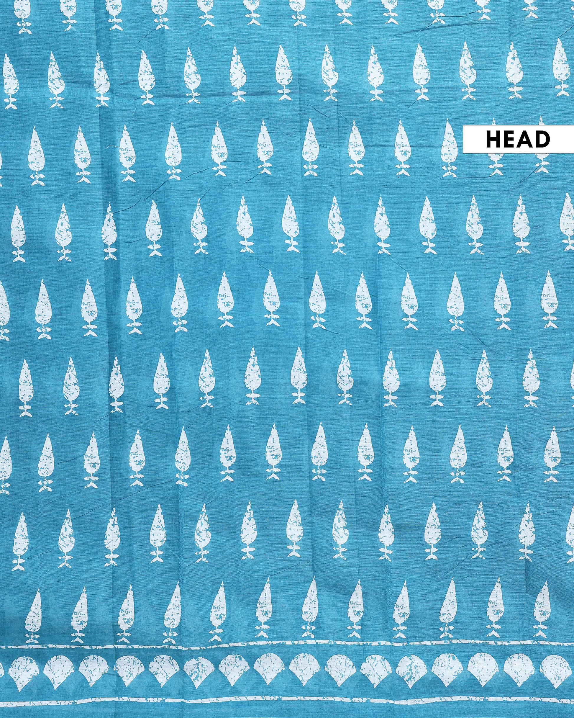 Hand-Block Printed Mul Mul Cotton Saree with Traditional Motifs - Blue-Head