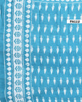 Hand-Block Printed Mul Mul Cotton Saree with Traditional Motifs - Blue-Pallu