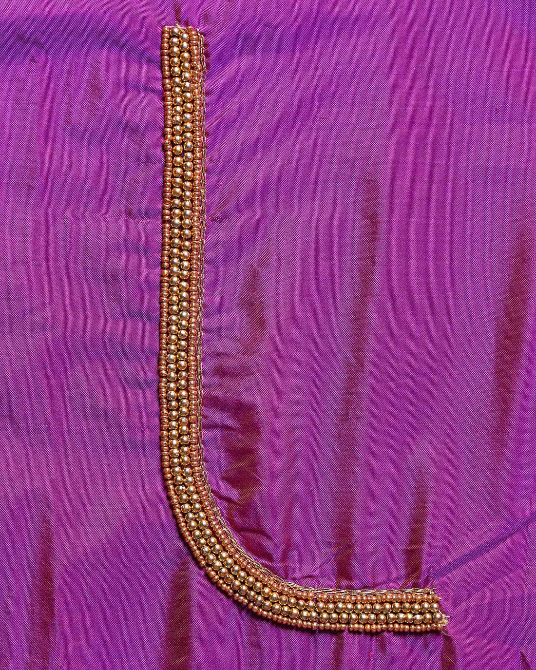 Traditional Hand-Embroidered Blouse Material with Aari Work - Purple