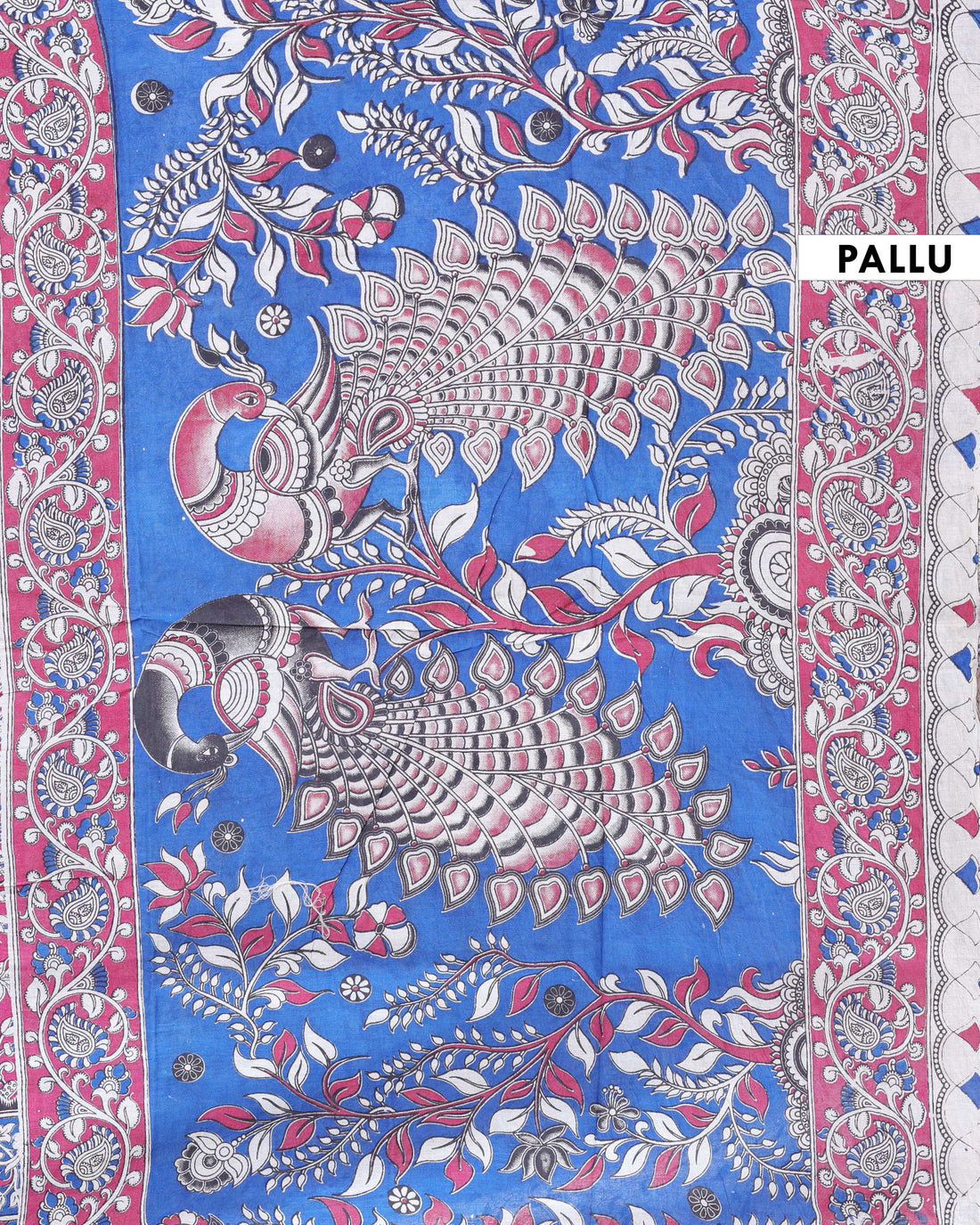 Hand-Painted Kalamkari Cotton Saree with Traditional Floral Motifs - Pink