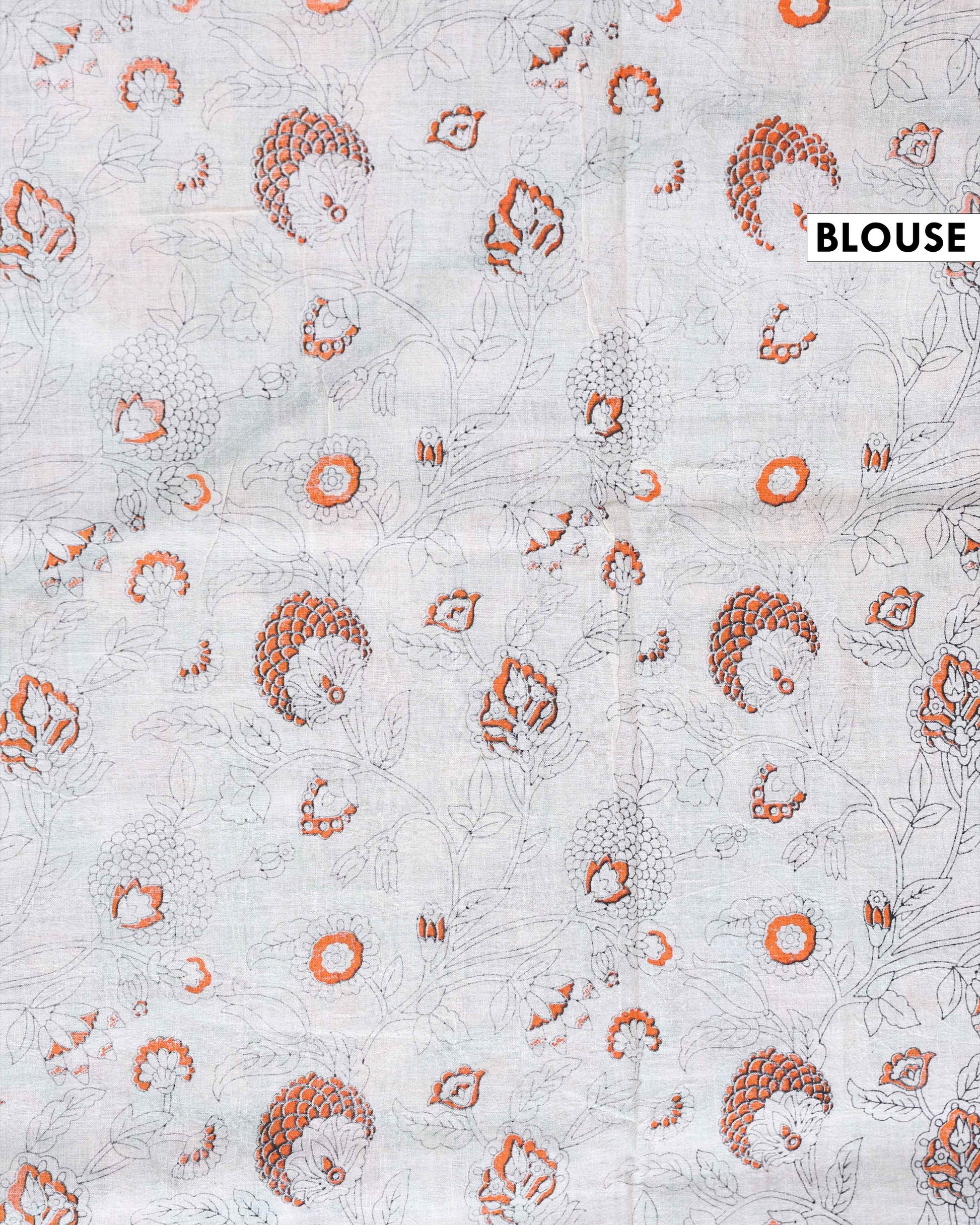 Hand-Painted Kalamkari Cotton Saree with Traditional Floral Motifs and Contrast Border - Green-Blouse