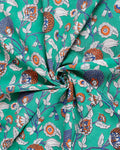 Hand-Painted Kalamkari Cotton Saree with Traditional Floral Motifs and Contrast Border - Green-Close