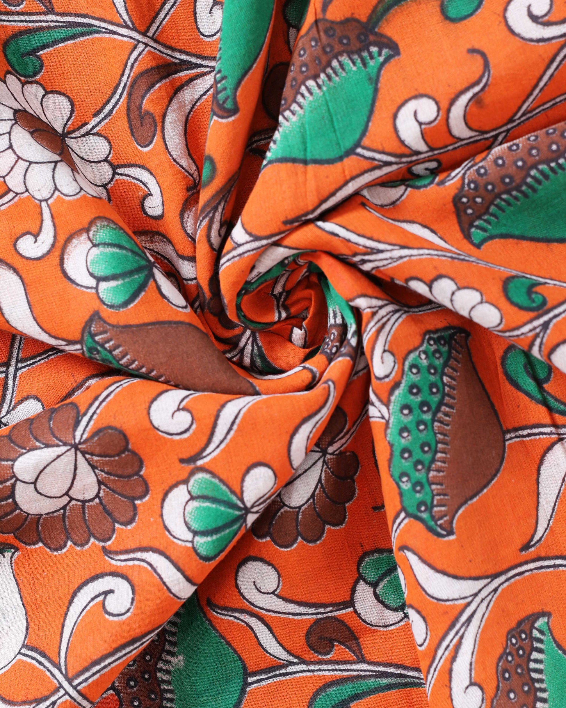 Hand-Painted Kalamkari Cotton Saree with Traditional Floral & Peacock Motifs - Close