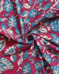 Hand-Painted Kalamkari Cotton Saree with Traditional Floral and Paisley Motifs - Red-Close