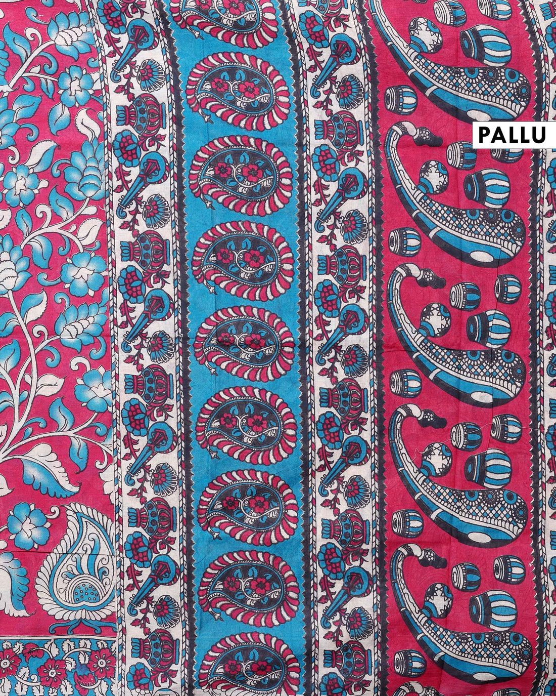 Hand-Painted Kalamkari Cotton Saree with Traditional Floral and Paisley Motifs - Red