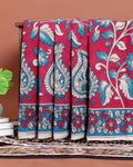 Hand-Painted Kalamkari Cotton Saree with Traditional Floral and Paisley Motifs - Red