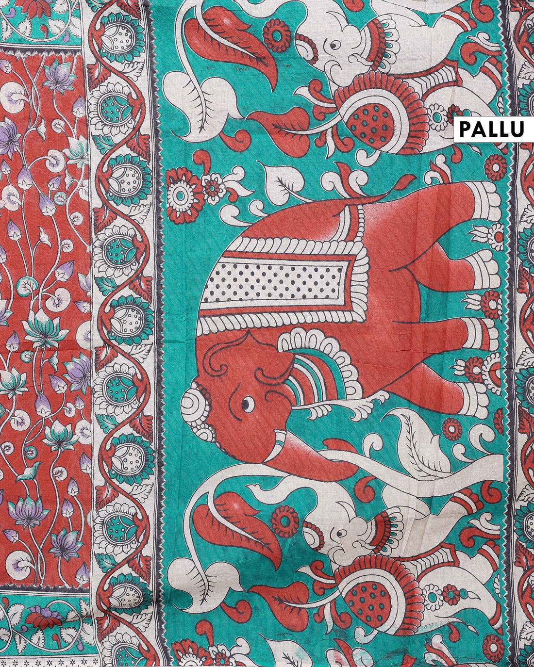 Hand-Painted Kalamkari Cotton Saree with Traditional Lotus Motifs  - Maroon