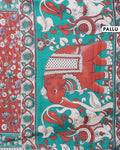 Hand-Painted Kalamkari Cotton Saree with Traditional Lotus Motifs  - Maroon-Pallu
