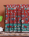 Hand-Painted Kalamkari Cotton Saree with Traditional Lotus Motifs  - Maroon
