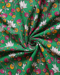 Hand-Painted Kalamkari Cotton Saree with Traditional Lotus and Floral Motifs - Close