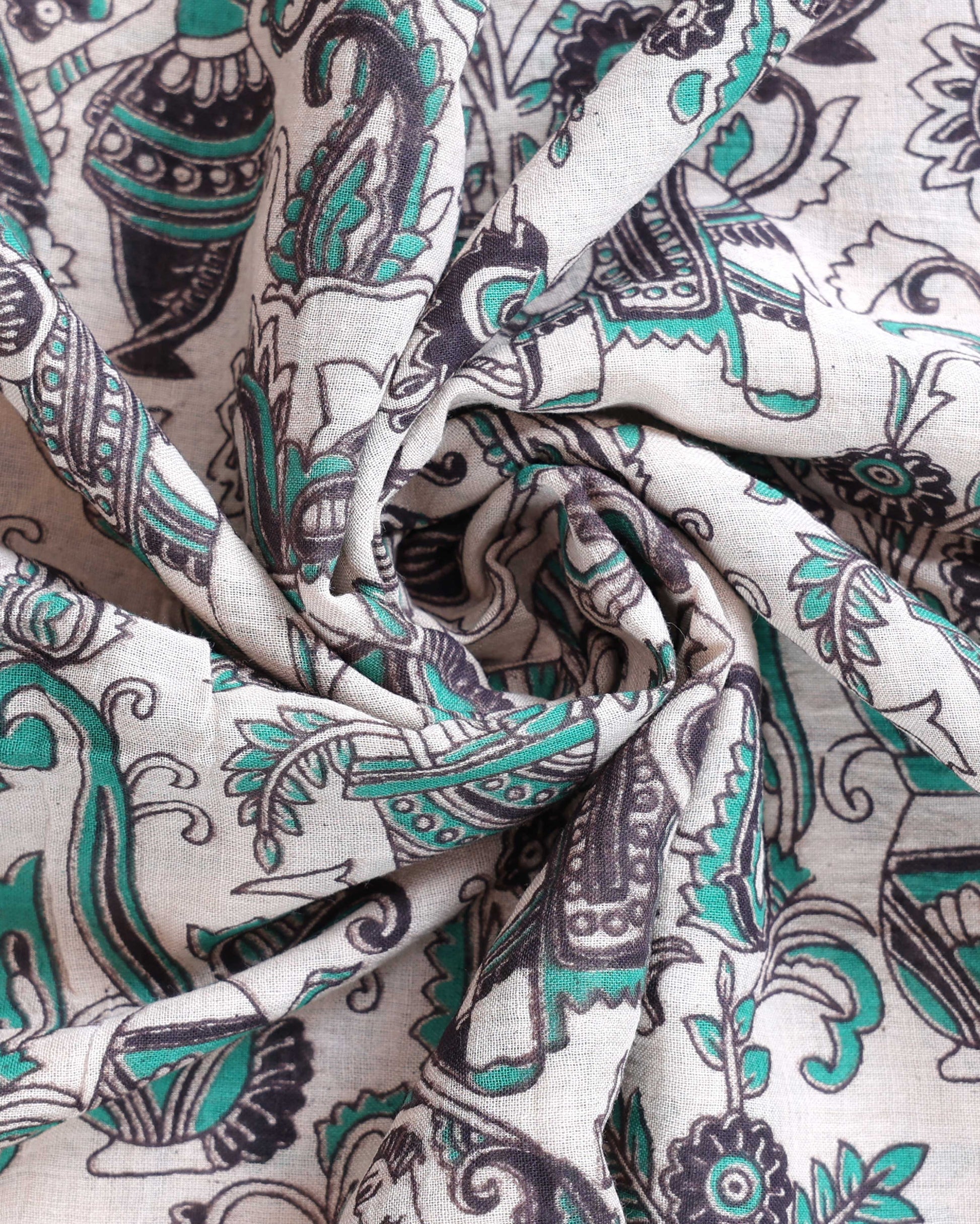 Hand-Painted Kalamkari Cotton Saree with Traditional Motifs - Close