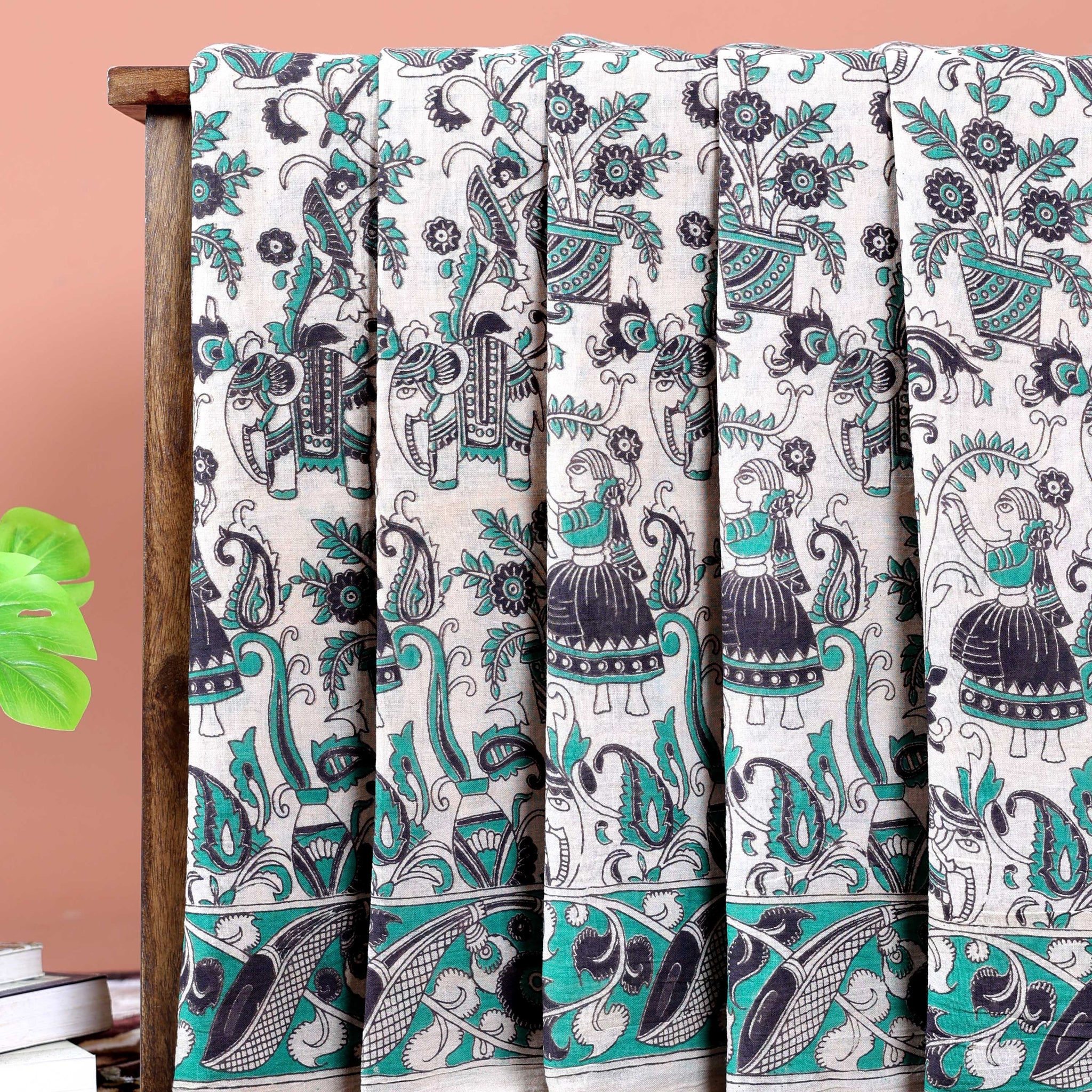 Hand-Painted Kalamkari Cotton Saree with Traditional Motifs - Cream