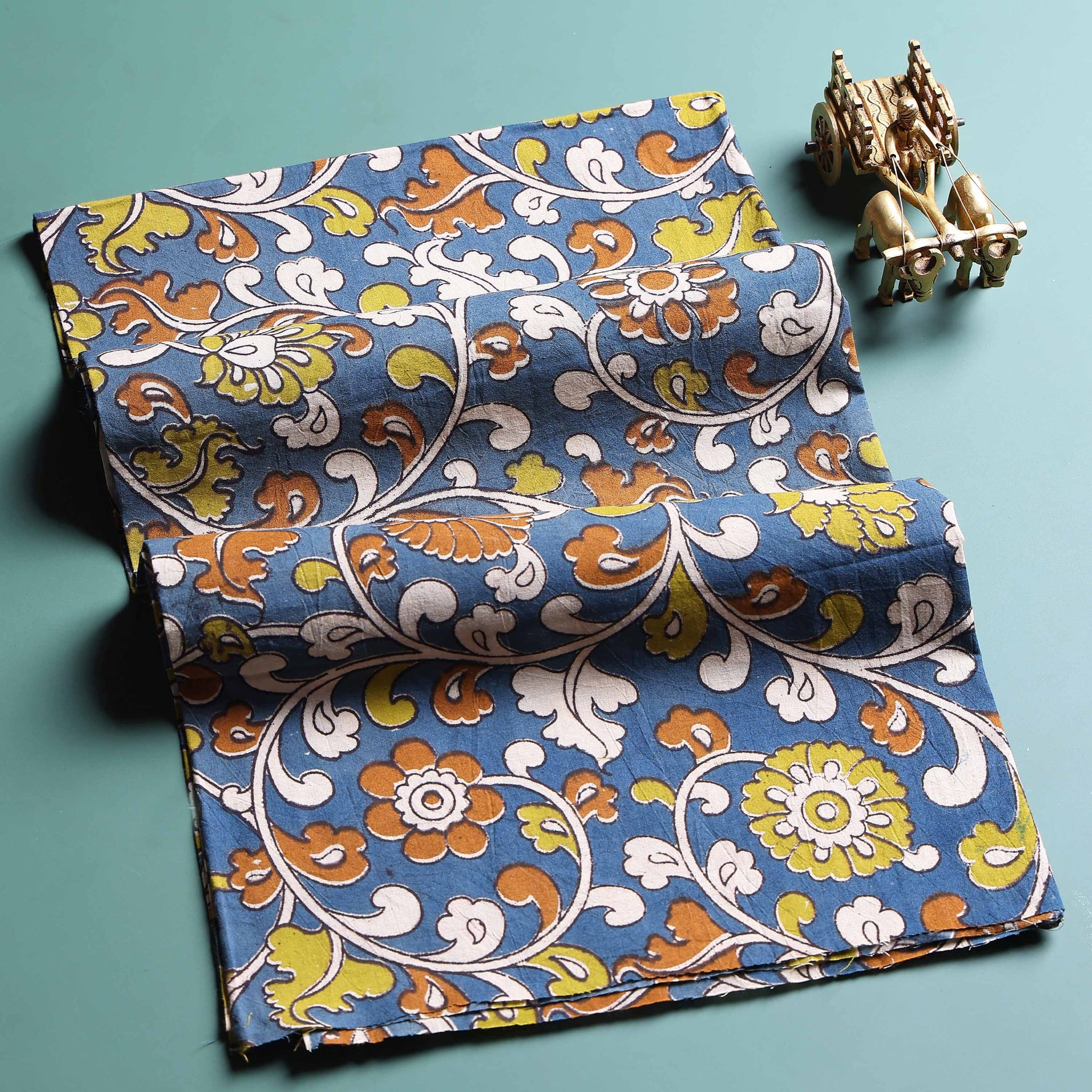 Hand-Painted Kalamkari Print Unstitched Blouse Material - Green