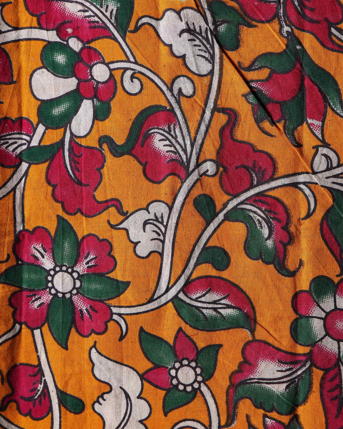 Hand-Painted Kalamkari Print Unstitched Blouse Material - Yellow