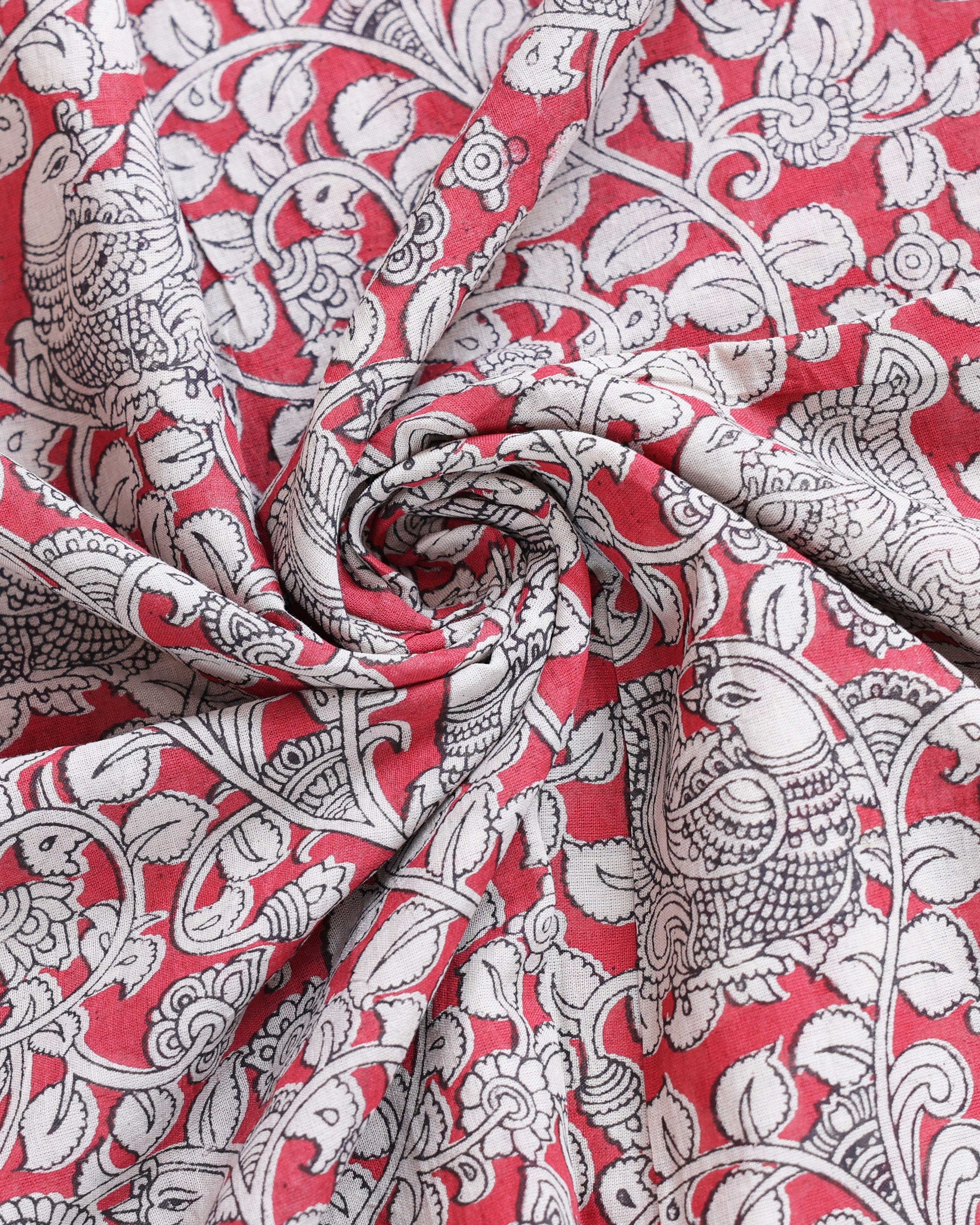 Hand-Painted Traditional Kalamkari Cotton Saree with Traditional Motifs - Close