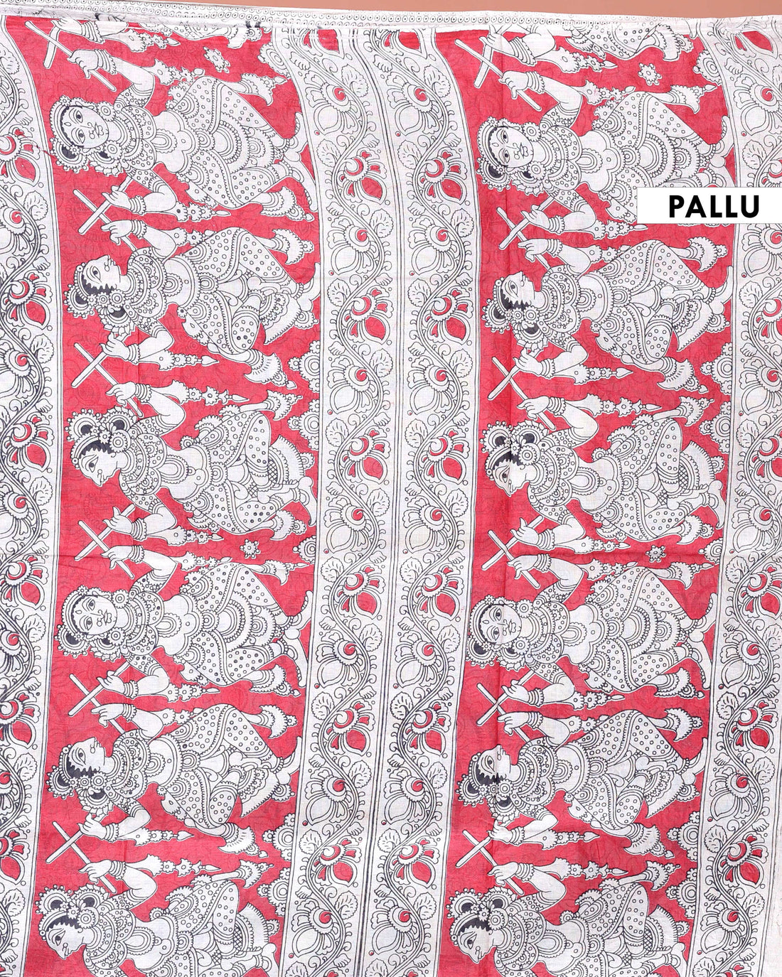 Hand-Painted Traditional Kalamkari Cotton Saree with Traditional Motifs - Pink