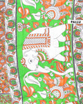 Hand-Printed Kalamkari Cotton Saree with Intricate Border & Floral Design - Pallu