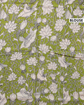 Hand-painted Kalamkari Cotton Saree with Traditional Bird & Floral Motifs - Cream-Blouse