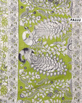 Hand-painted Kalamkari Cotton Saree with Traditional Bird & Floral Motifs - Cream-PALLU