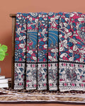Hand-painted Kalamkari Cotton Saree with Traditional Floral and Avian Motifs  - Pink
