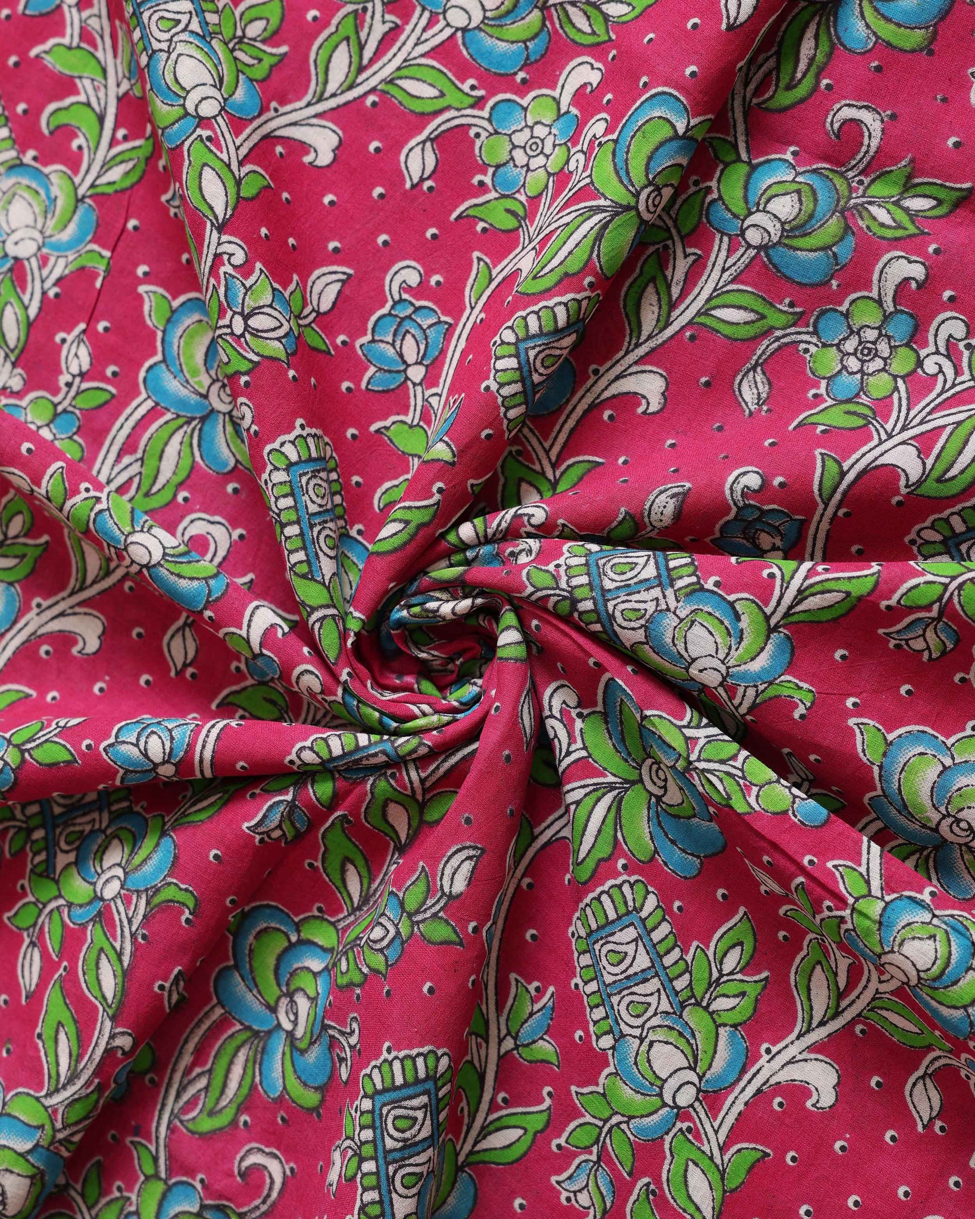 Hand-painted Kalamkari Cotton Saree with Traditional Floral and Peacock Motifs - Close