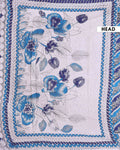 Traditional Hand Block Printed Kalamkari Cotton Saree Floral and Diagonal Patterns - Blue