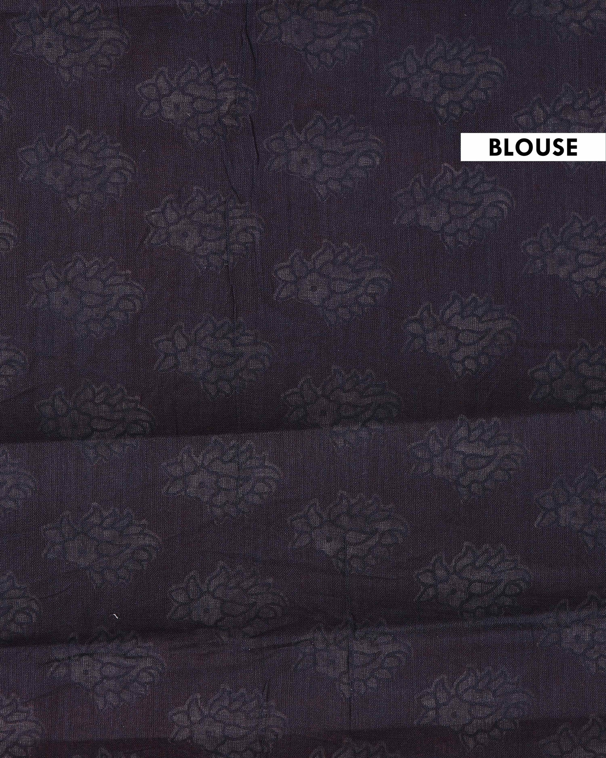 Hand Block Printed Mul Mul Cotton Saree with Elegant Floral Motifs - Maroon-Blouse