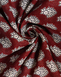 Hand Block Printed Mul Mul Cotton Saree with Elegant Floral Motifs - Maroon-Close