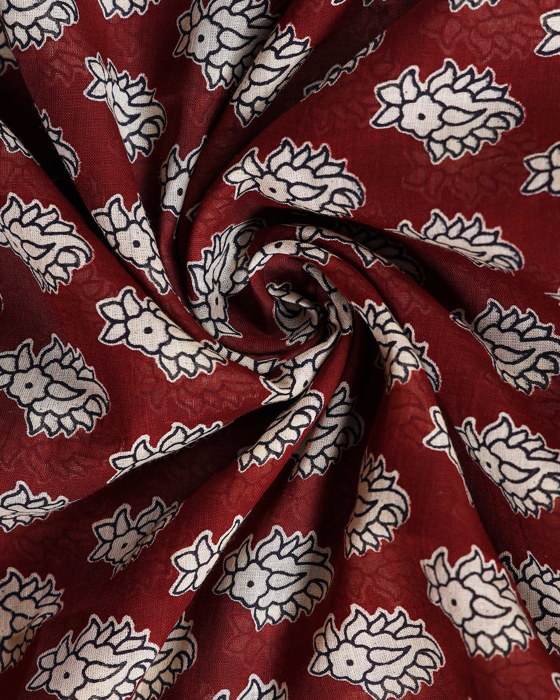 Hand Block Printed Mul Mul Cotton Saree with Elegant Floral Motifs - Maroon-Close
