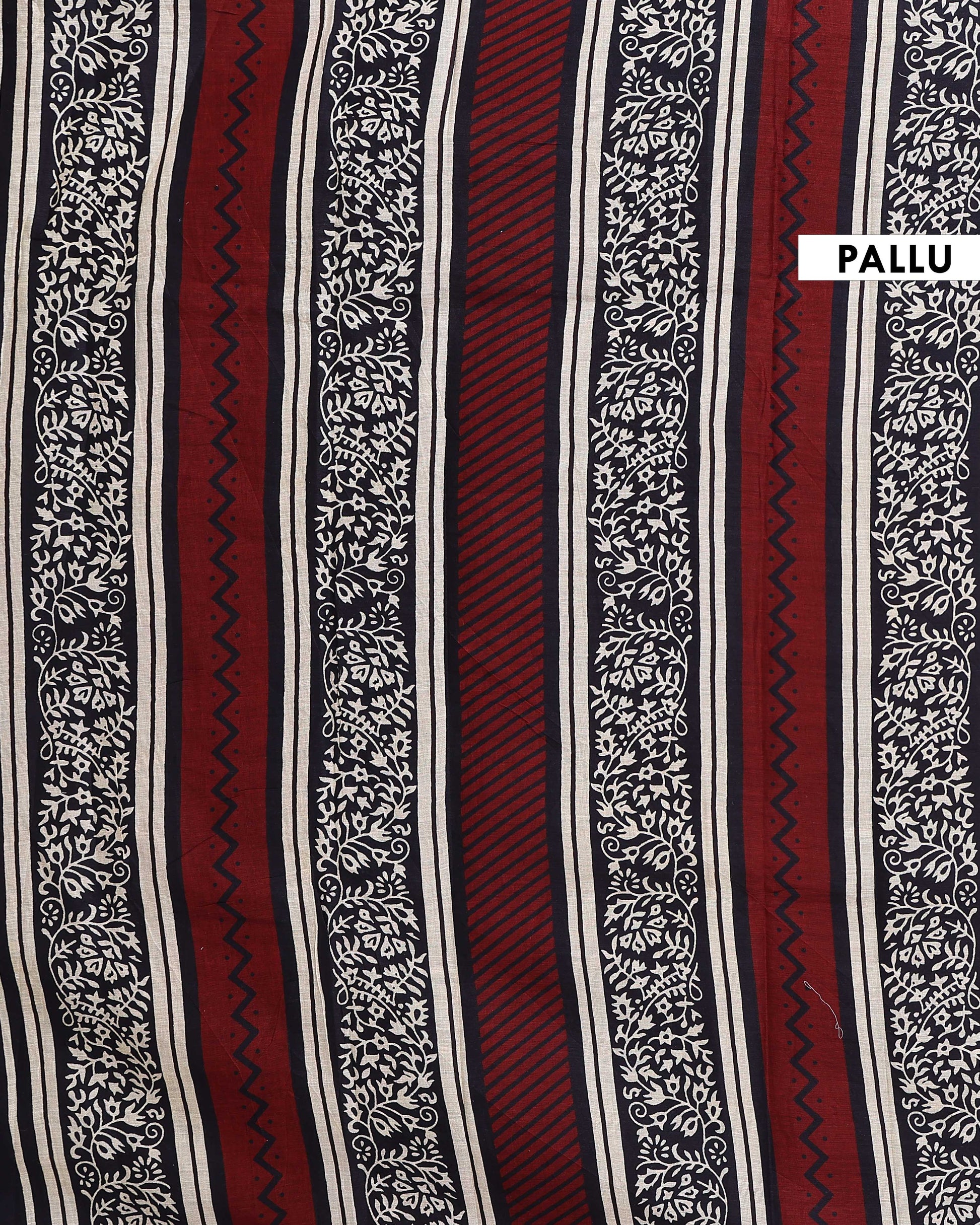 Hand Block Printed Mul Mul Cotton Saree with Elegant Floral Motifs - Maroon-Pallu
