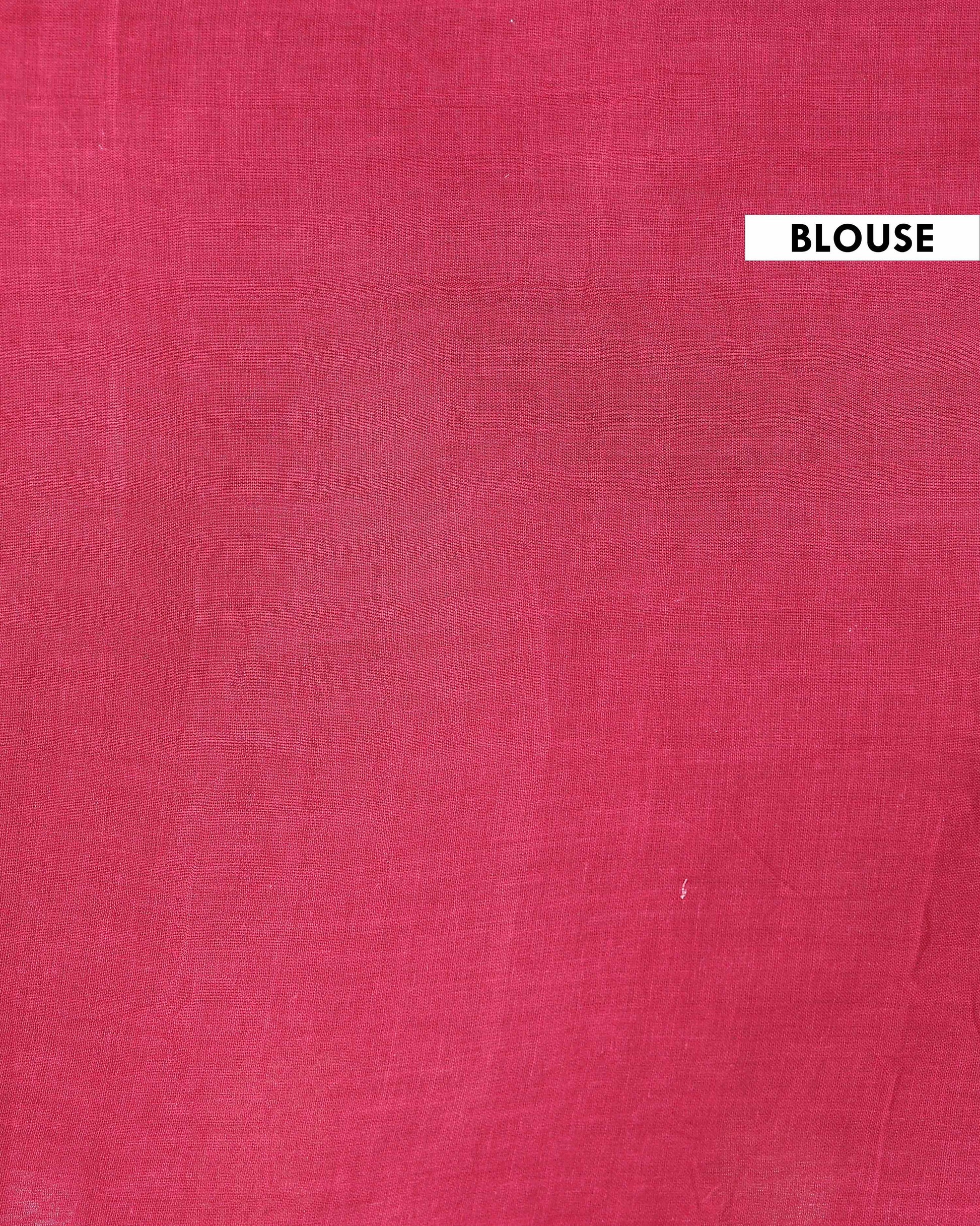 Hand Block Printed Mul Mul Cotton Saree with Floral and Contrast Border - Pink-Blouse