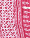 Hand Block Printed Mul Mul Cotton Saree with Floral and Contrast Border - Pink-Pallu