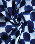 Hand Block Printed Mul Mul Cotton Saree with Geometric and Diamond Motifs - Blue-Close