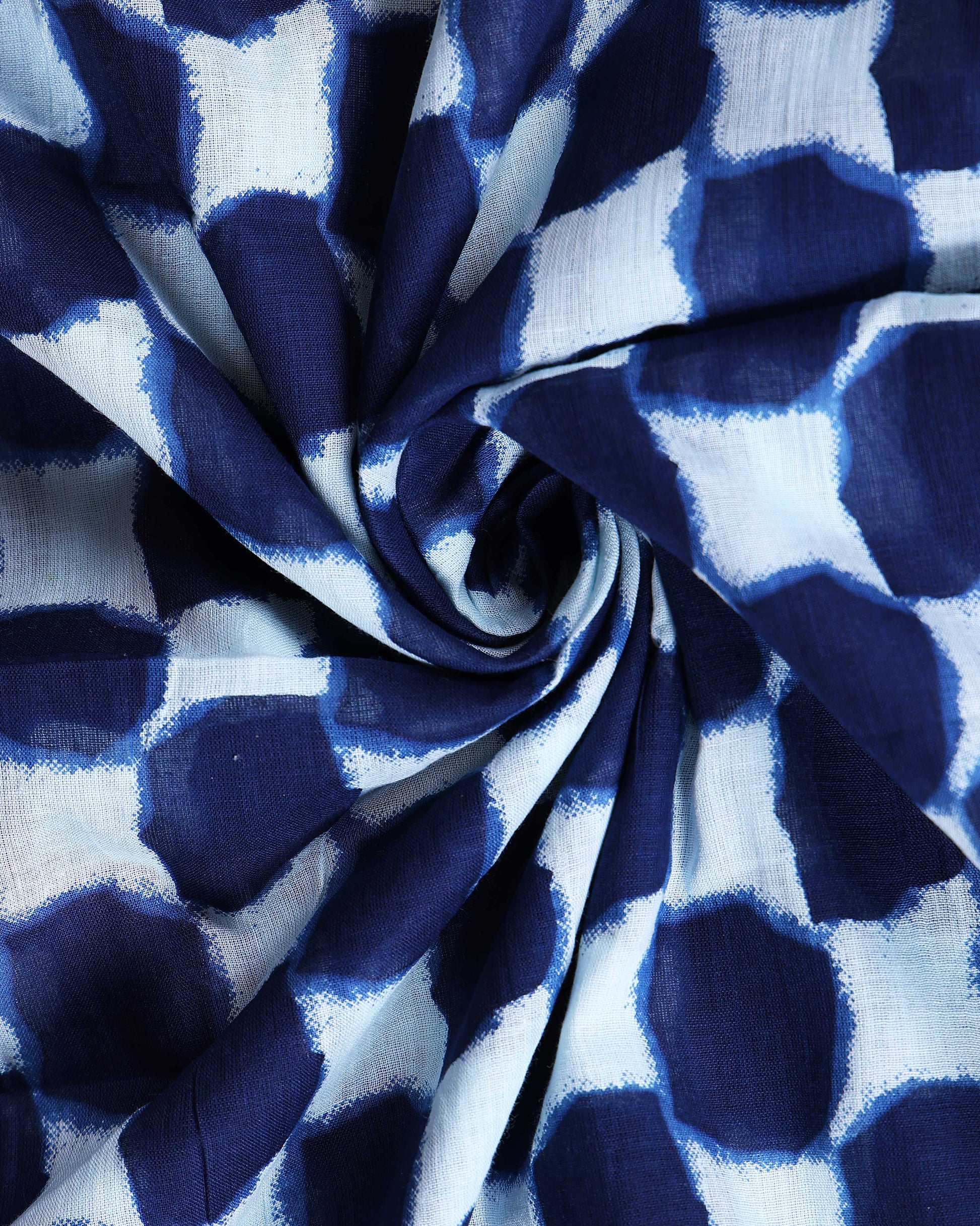 Hand Block Printed Mul Mul Cotton Saree with Geometric and Diamond Motifs - Blue-Close