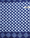 Hand Block Printed Mul Mul Cotton Saree with Geometric and Diamond Motifs - Blue-Head