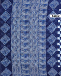 Hand Block Printed Mul Mul Cotton Saree with Geometric and Diamond Motifs - Blue-Pallu