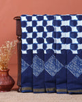 Hand Block Printed Mul Mul Cotton Saree with Geometric and Diamond Motifs - Blue