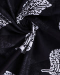 Hand Block Printed Mulmul Cotton Saree with Tree Motif and Striped Border - Black-Close