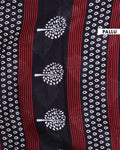 Hand Block Printed Mulmul Cotton Saree with Tree Motif and Striped Border - Black-Pallu